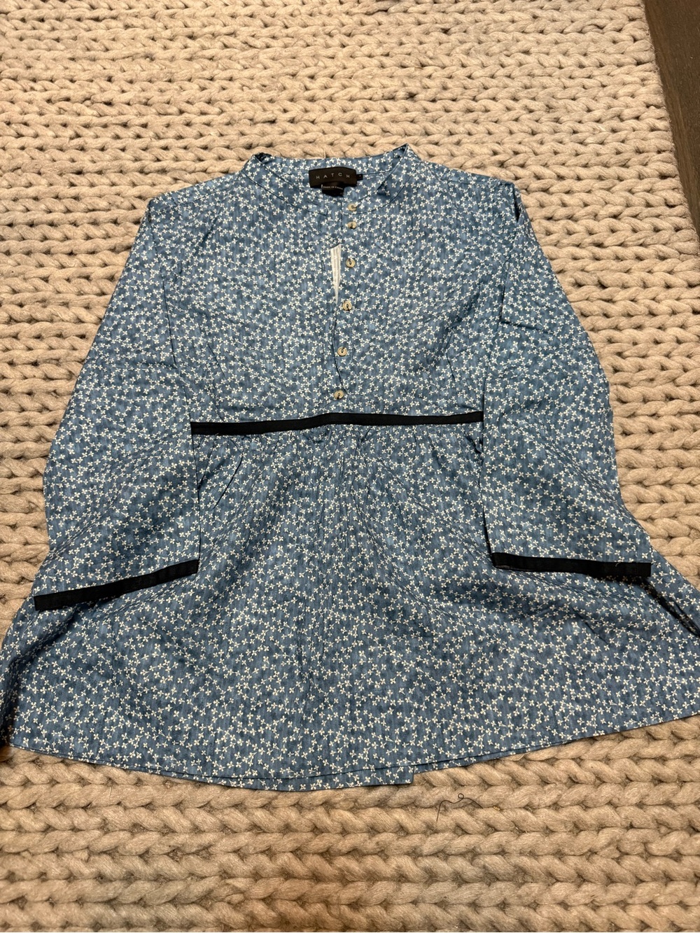 HATCH maternity blue ditsy print long sleeve tunic top